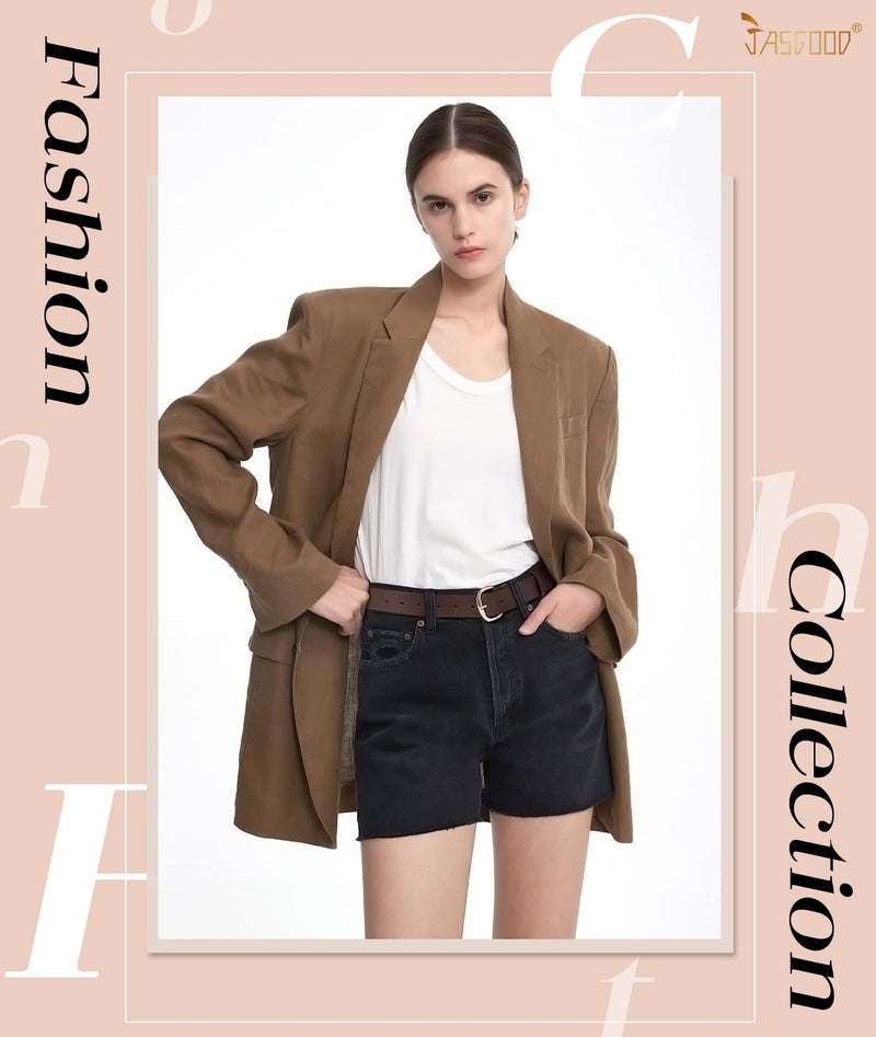 JASGOOD Women Coffee Leather Belt for Jeans Pants Gold Buckle Lady Casual Dress Waist Belt(Fit Waist Size 31-35inch) - Image 2
