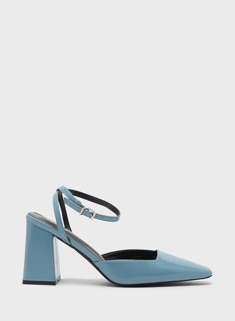 ELLA High Block Heel Pump With Ankle Strap - Image 1