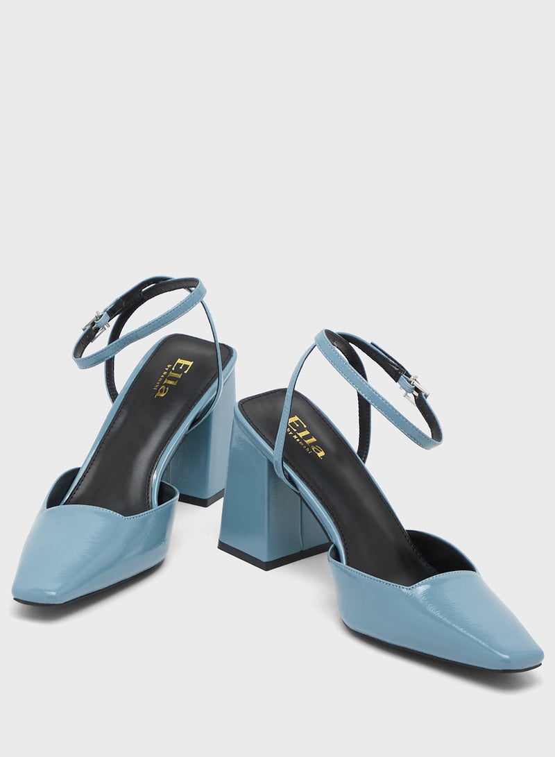 ELLA High Block Heel Pump With Ankle Strap - Image 4