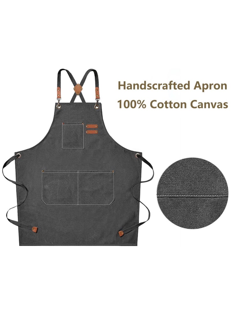Chef Apron Waterproof  for Women and Men,Cotton Canvas Apron with Adjustable Straps and Large Pockets, for Kitchen Cooking Baking Hairstylist Woodworking Welding Carpenter Work Bib Painting Gardening Apron Grey - Image 3
