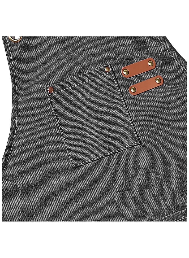Chef Apron Waterproof  for Women and Men,Cotton Canvas Apron with Adjustable Straps and Large Pockets, for Kitchen Cooking Baking Hairstylist Woodworking Welding Carpenter Work Bib Painting Gardening Apron Grey - Image 5