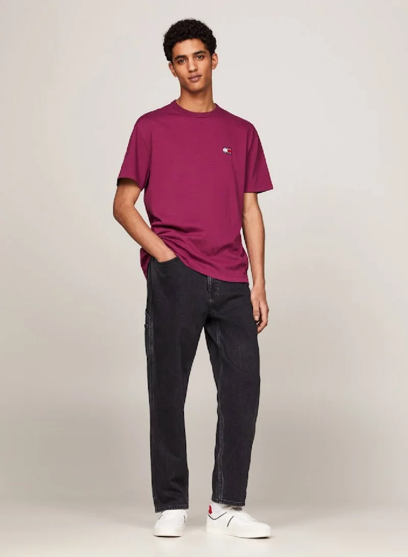 TOMMY JEANS Men's Badge T-Shirt - Pure cotton, Purple