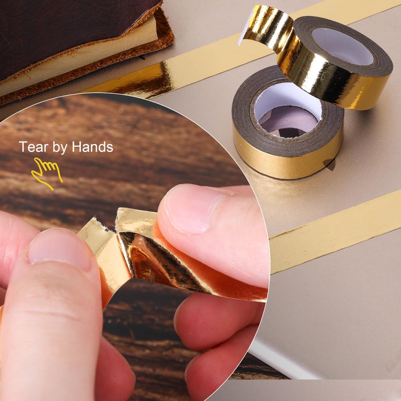 TSSART Solid Foil Washi Tape - Low Tack Self Adhesive Decorative Washi Tape Shiny Metallic Color - 3/5 Inch Wide and 66 FT Long Total, Gold - Image 5