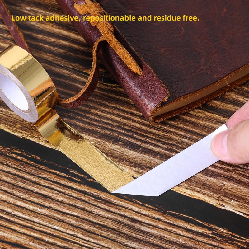 TSSART Solid Foil Washi Tape - Low Tack Self Adhesive Decorative Washi Tape Shiny Metallic Color - 3/5 Inch Wide and 66 FT Long Total, Gold - Image 4