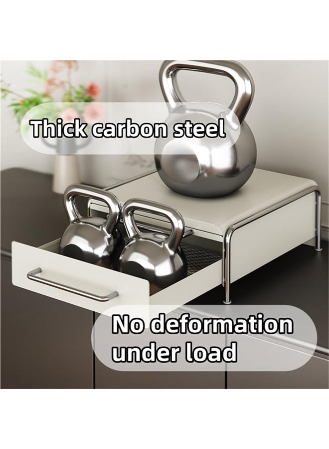 WALALLA Sliding Expandable Coffee Pod Holder & Storage Station - with Work Surface, Drawer for Tea Bags, Syrups - Space-Saving Mental Countertop Organizer (White) - Image 4