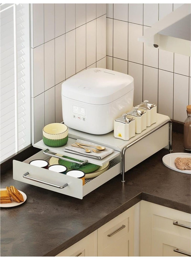 WALALLA Sliding Expandable Coffee Pod Holder & Storage Station - with Work Surface, Drawer for Tea Bags, Syrups - Space-Saving Mental Countertop Organizer (White) - Image 2