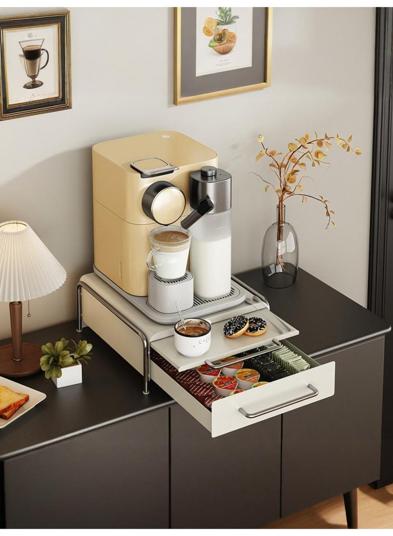 WALALLA Sliding Expandable Coffee Pod Holder & Storage Station - with Work Surface, Drawer for Tea Bags, Syrups - Space-Saving Mental Countertop Organizer (White) - Image 1