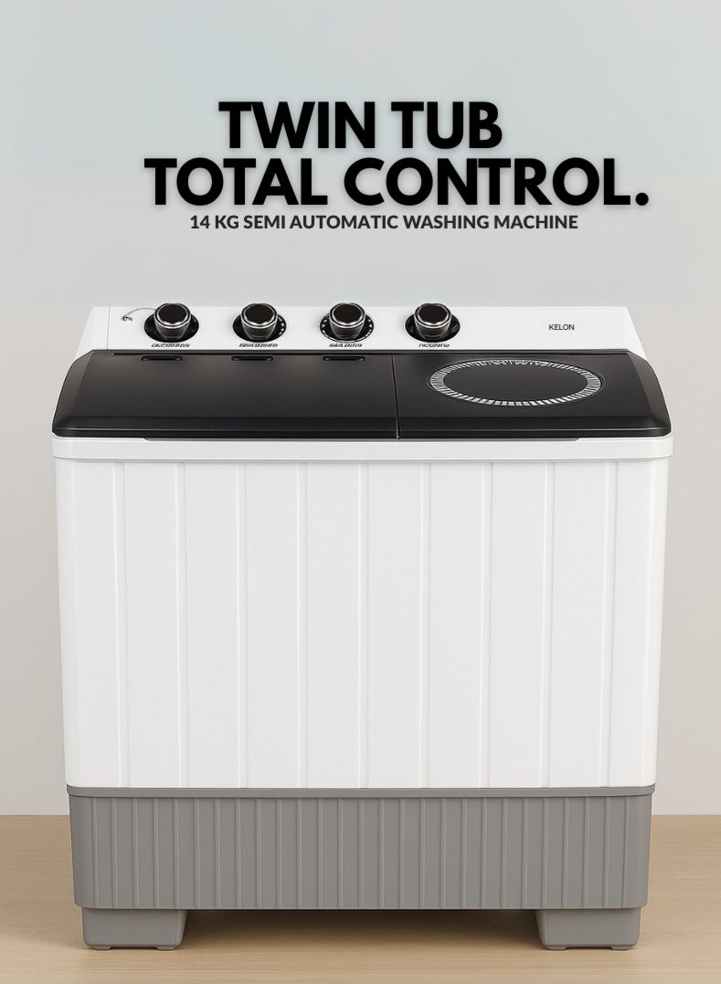 KELON 14 kg Semi-Automatic Washing Machine – Twin Tub Design, Ultra-Large Wash And Spin Capacity, Powerful Pulsator, Water And Energy Efficient, Rust-Resistant Body, Low Noise Operation – Model KWSBE141 KWSBE141 White - Image 1