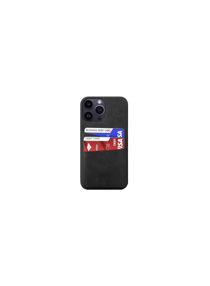 CATANES iPhone 14 Pro Max Case Cover Leather with Card Holder for Men Women Phone Case - Black - Image 2