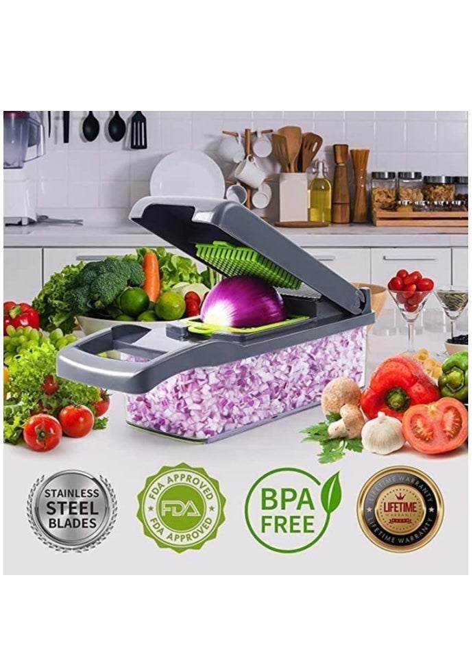 ELTRAZONE Vegetable Chopper,Multifunctional 13-in-1 Food Choppers Onion Chopper Vegetable Slicer Cutter Dicer Veggie chopper with 8 Blades,Colander Basket,Container for Salad Potato Carrot Garlic - Image 3