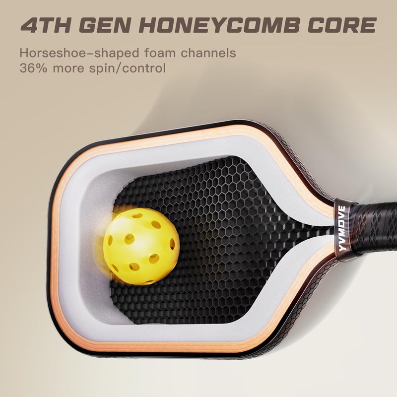 YVMOVE ي في موف T800+3K مضرب بيكلبول من ألياف الكربون مع نواة ديناميكية V-Sonic IV بسمك 16 مم، هيكل موحد مُشكل حرارياً، شكل مطول، تحكم معزز ودوار نهائي، معتمد من USAPA - Image 3