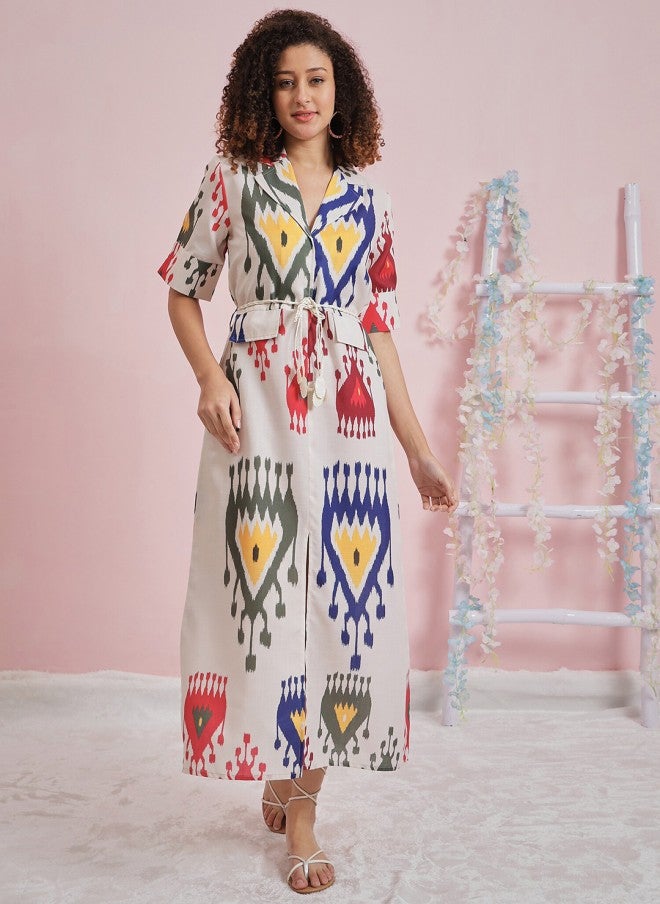 Athena Printed A-Line Midi Dress for Women - Image 1