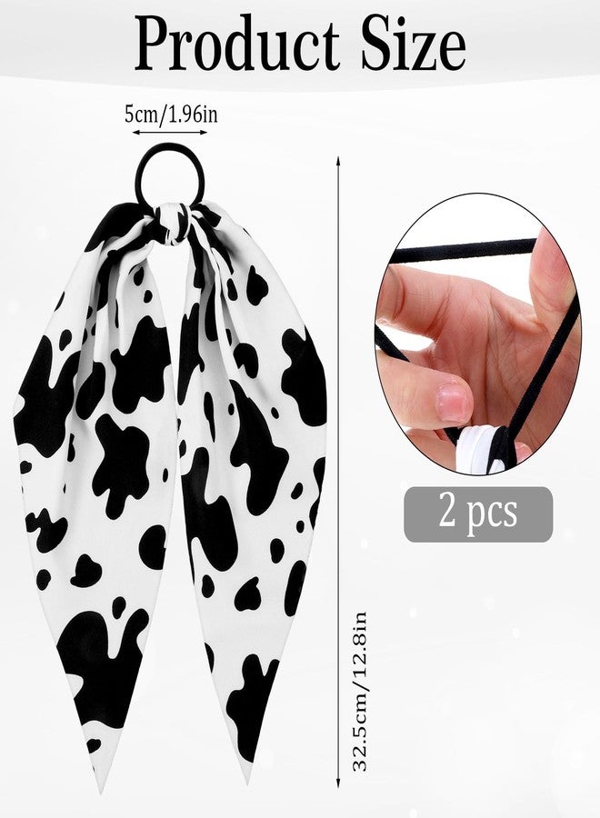 DOPENSPI 2PCS Cow Print Hair Band for Women Girls, Non-Slip Cow Print Bandana Rabbit Bunny Ear Bow Bowknot Elastic Scrunchies Hairs Tie Ropes Ponytail Holder Hair Accessories - Image 3
