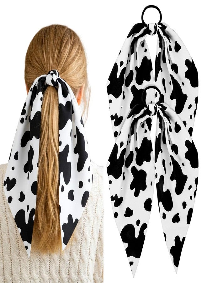 DOPENSPI 2PCS Cow Print Hair Band for Women Girls, Non-Slip Cow Print Bandana Rabbit Bunny Ear Bow Bowknot Elastic Scrunchies Hairs Tie Ropes Ponytail Holder Hair Accessories - Image 1