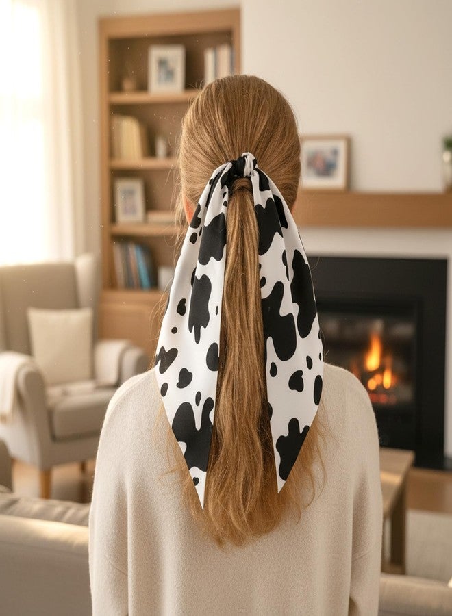 DOPENSPI 2PCS Cow Print Hair Band for Women Girls, Non-Slip Cow Print Bandana Rabbit Bunny Ear Bow Bowknot Elastic Scrunchies Hairs Tie Ropes Ponytail Holder Hair Accessories - Image 2