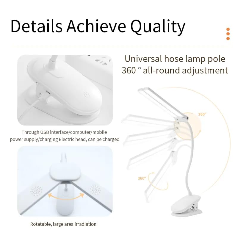 RATAVA 3 Colour Mode LED Table lamp Folding Neck Reading Light Rechargeable led Reading Light Study Lamp for Students Night Light for Study Room 1pc Desk Lamp with Clip - Image 3
