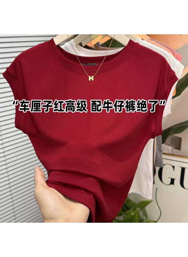 PLANDOO Anti-Aging & Brightening [92% High-Quality Cotton] Women'S Red Short Crop Top Slimming Fly Sleeve Base Layer - Image 2