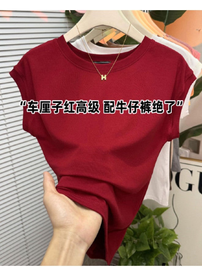PLANDOO Anti-Aging & Brightening [92% High-Quality Cotton] Women'S Red Short Crop Top Slimming Fly Sleeve Base Layer - Image 1