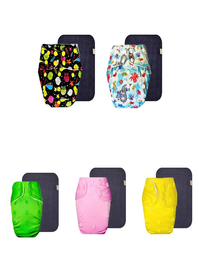 Dumbledo Premium Cloth Diaper with Black Insert (Pack of 5) | Snug Fit | Breathable | Easy to Clean | All-Day Wear | 3 Months - 3 Years | Unisex Baby - Image 1