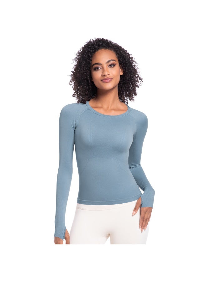 Seamless Yoga Shirts Women's Gym Crew Neck Long Sleeve Fitness Tops Workout Clothes Sportswear High Stretchy Running T-shirts - Image 1