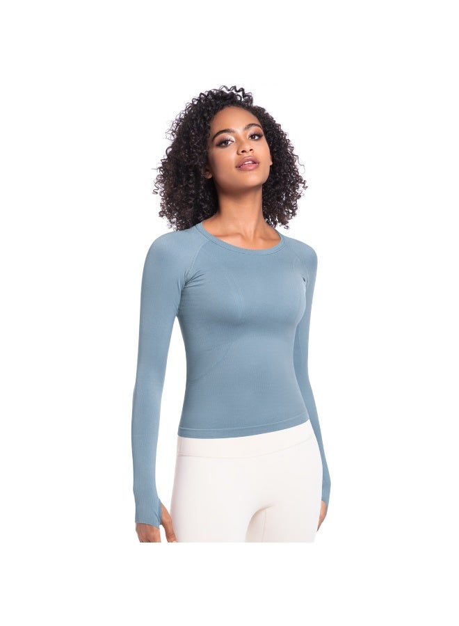 Seamless Yoga Shirts Women's Gym Crew Neck Long Sleeve Fitness Tops Workout Clothes Sportswear High Stretchy Running T-shirts - Image 3