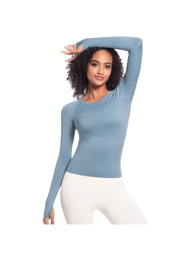 Seamless Yoga Shirts Women's Gym Crew Neck Long Sleeve Fitness Tops Workout Clothes Sportswear High Stretchy Running T-shirts - Image 2