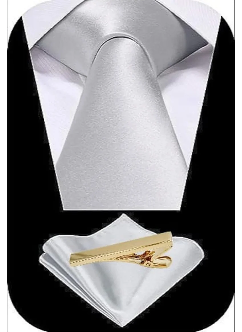 Tezzgelsin Men's Satin Tie Handkerchief and Gold Steel Tie Clip Set