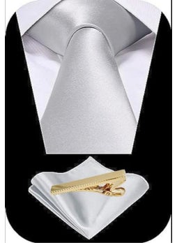 Tezzgelsin Men's Satin Tie Handkerchief and Gold Steel Tie Clip Set  - Image 1