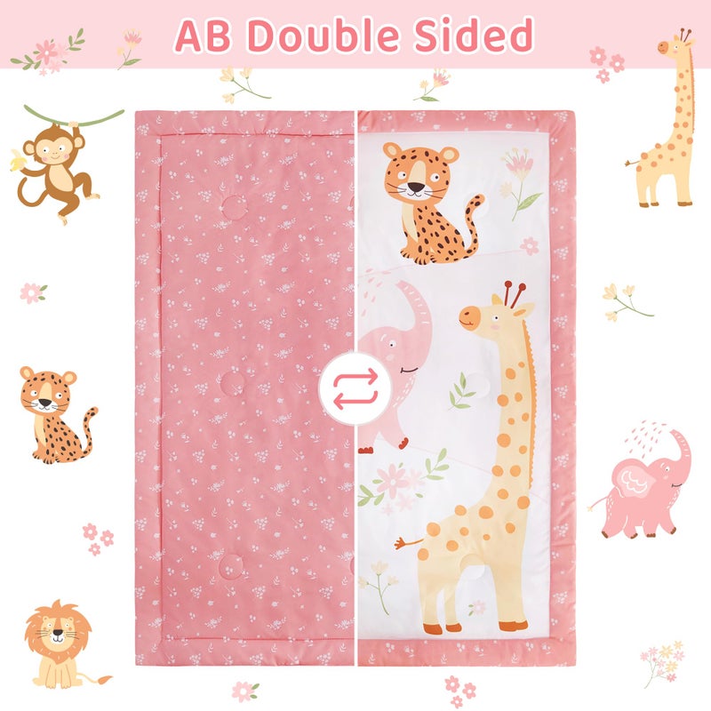 lasoftan 3 Piece Baby Crib Bedding Set, Infant Nursery Bed Set Decor with Quilt + Fitted Crib Sheet + Skirt, Baby Bedding Set Breathable and Soft for Baby Boy and Girl - Pink Elephant - Image 4
