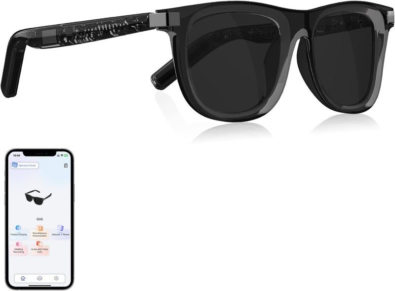نظارات ذكية مع ChatGPT- ترجمة في الوقت الحقيقي 110+ لغات ، إلغاء الضوضاء ، نظارات مترجمة الذكاء الاصطناعي الصوتية المفتوحة للأذن ، نظارات شمسية ذكية UV400 ، الكشف عن رأس التشغيل / إيقاف التشغيل التلقائي - رمادي - Image 1
