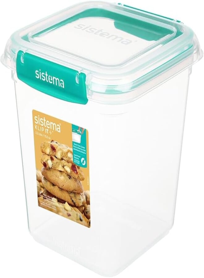 Sistema Klip IT Plus Square Food Storage Box, 2.2 Liter Capacity, Minty Teal