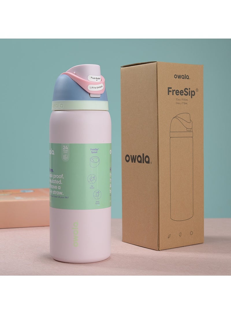Owala - FreeSip Insulated Stainless Steel Water Bottle With Straw For Sports Travel And School BPA Free Sports Water Bottle(Pink 32OZ) - Image 1