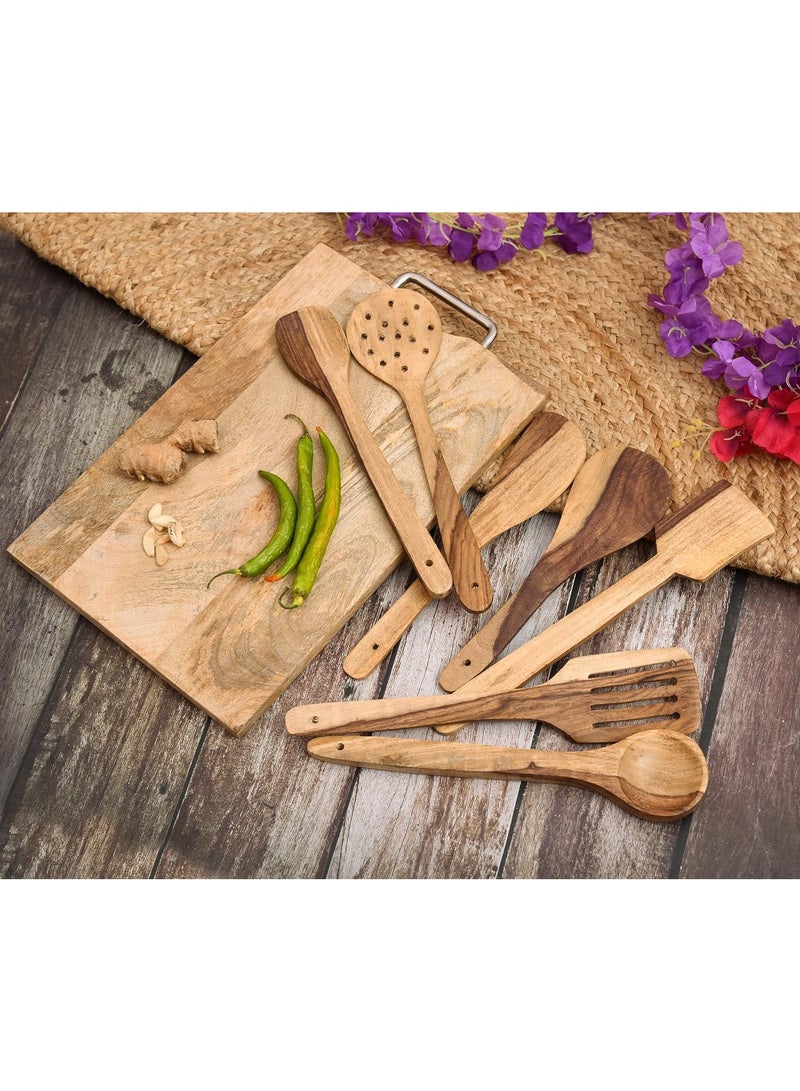 Flavoma Natural Sheesham Wood Spoon Set of 7 | Handmade Cooking Spoon Set | Wooden for Nonstick Cookware Kitchen Utensils | Kitchen Utensils, Frying Spoon Ladles & Turning Spatula, 24 Cm - Image 4