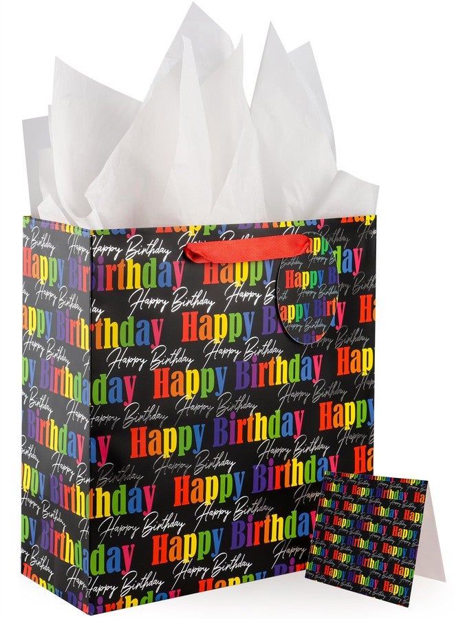 POPGIFTU 16.5" Extra Large Black Gift Bag with Tissue Paper, Greeting Card and Tag, Birthday Gift Bags with Handles for Men & Women (16.5”x12.6”x6.5”, 1 Pack) - Image 1
