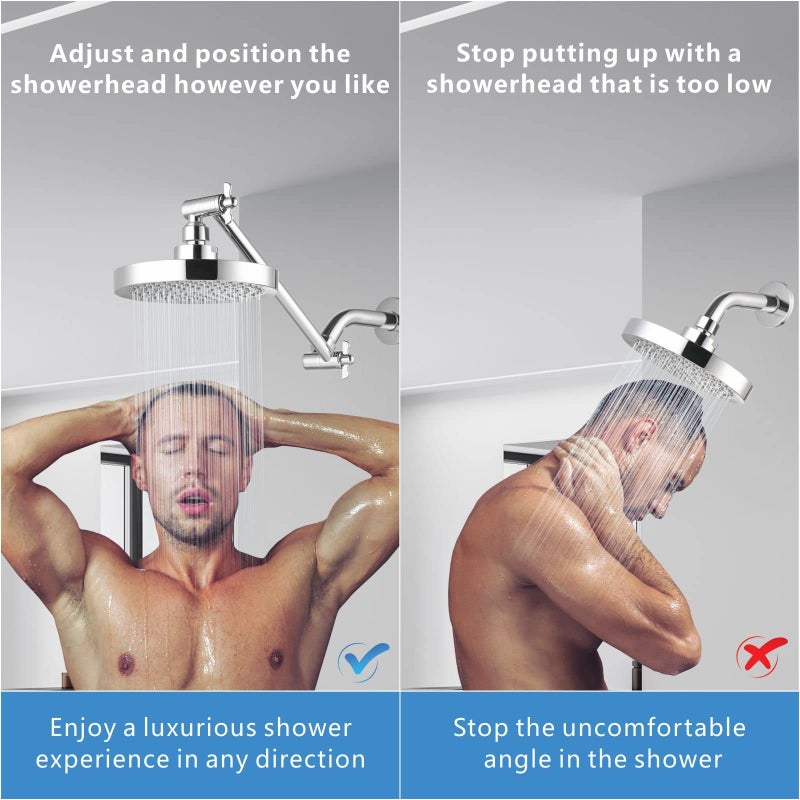 American-style pressurized shower head arm, ceiling spray, all-copper adjustable elbow shower, 11-inch extension rod set - Image 5