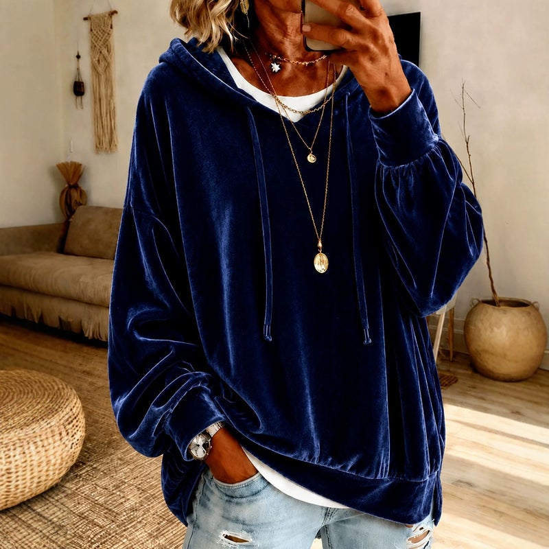 Women's Velvet Hoodie Long Sleeve Loose Fit - Image 2