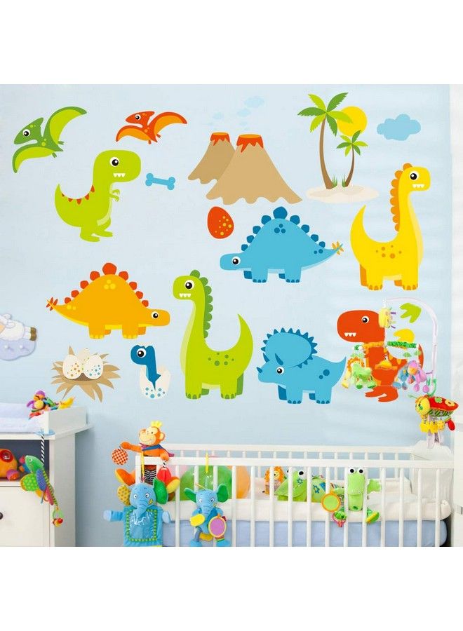 Kiddale Cute Cartoon Dinosaur Wall Decals Peel And Stick Colorful Wall Art Mural For Kids Bedroomnursery Classroom & More17.7 X23.6Inch - Image 1