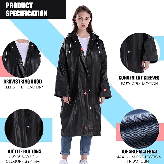 MAGIC EVA Waterproof Rain Coat Hooded Outdoor Water Resistant Suit Portable Men and Women (Pack of 1) (Universal, Black) - Image 3