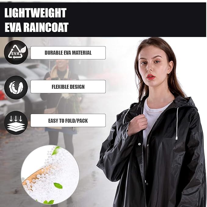 MAGIC EVA Waterproof Rain Coat Hooded Outdoor Water Resistant Suit Portable Men and Women (Pack of 1) (Universal, Black) - Image 4