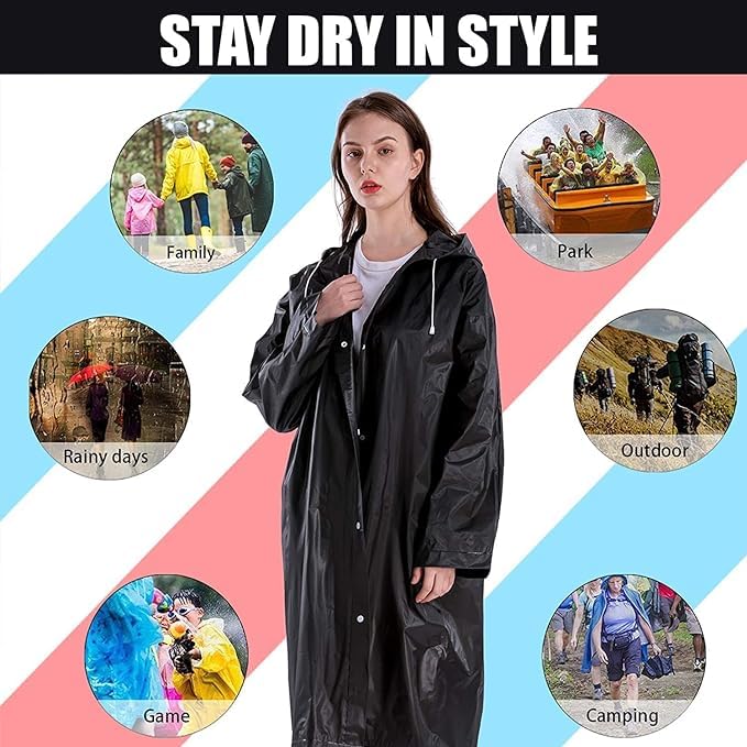 MAGIC EVA Waterproof Rain Coat Hooded Outdoor Water Resistant Suit Portable Men and Women (Pack of 1) (Universal, Black) - Image 5