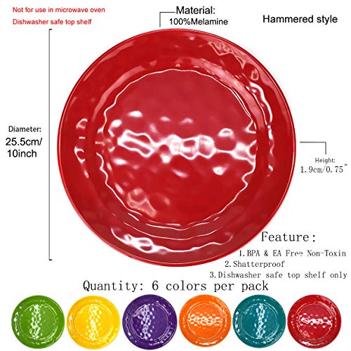 KX-WARE Melamine Plates set -10inch 6pcs 100% Melamine Dinner Plates for Everyday Use, Break-resistant and Lightweight, MultiColor - Image 2