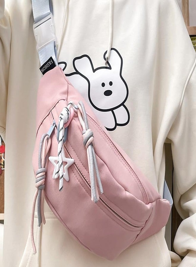 PALAY® Waist Bag Pink Waterproof Nylon Chest Bags Double Layer Day Fanny Pack Braided Rope Zipper Puller Crossbody Bag Travel Lightweight Shoulder Bags for Women - Image 4