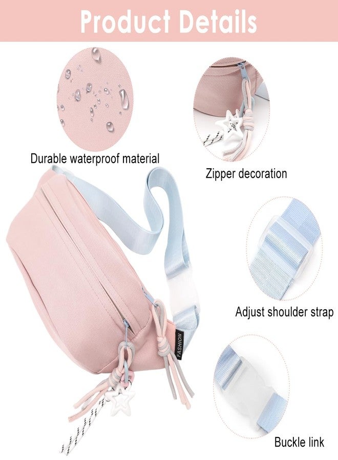 PALAY® Waist Bag Pink Waterproof Nylon Chest Bags Double Layer Day Fanny Pack Braided Rope Zipper Puller Crossbody Bag Travel Lightweight Shoulder Bags for Women - Image 3