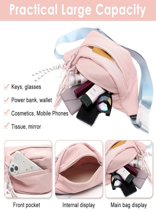 PALAY® Waist Bag Pink Waterproof Nylon Chest Bags Double Layer Day Fanny Pack Braided Rope Zipper Puller Crossbody Bag Travel Lightweight Shoulder Bags for Women - Image 5