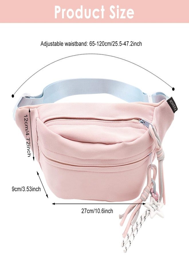 PALAY® Waist Bag Pink Waterproof Nylon Chest Bags Double Layer Day Fanny Pack Braided Rope Zipper Puller Crossbody Bag Travel Lightweight Shoulder Bags for Women - Image 2