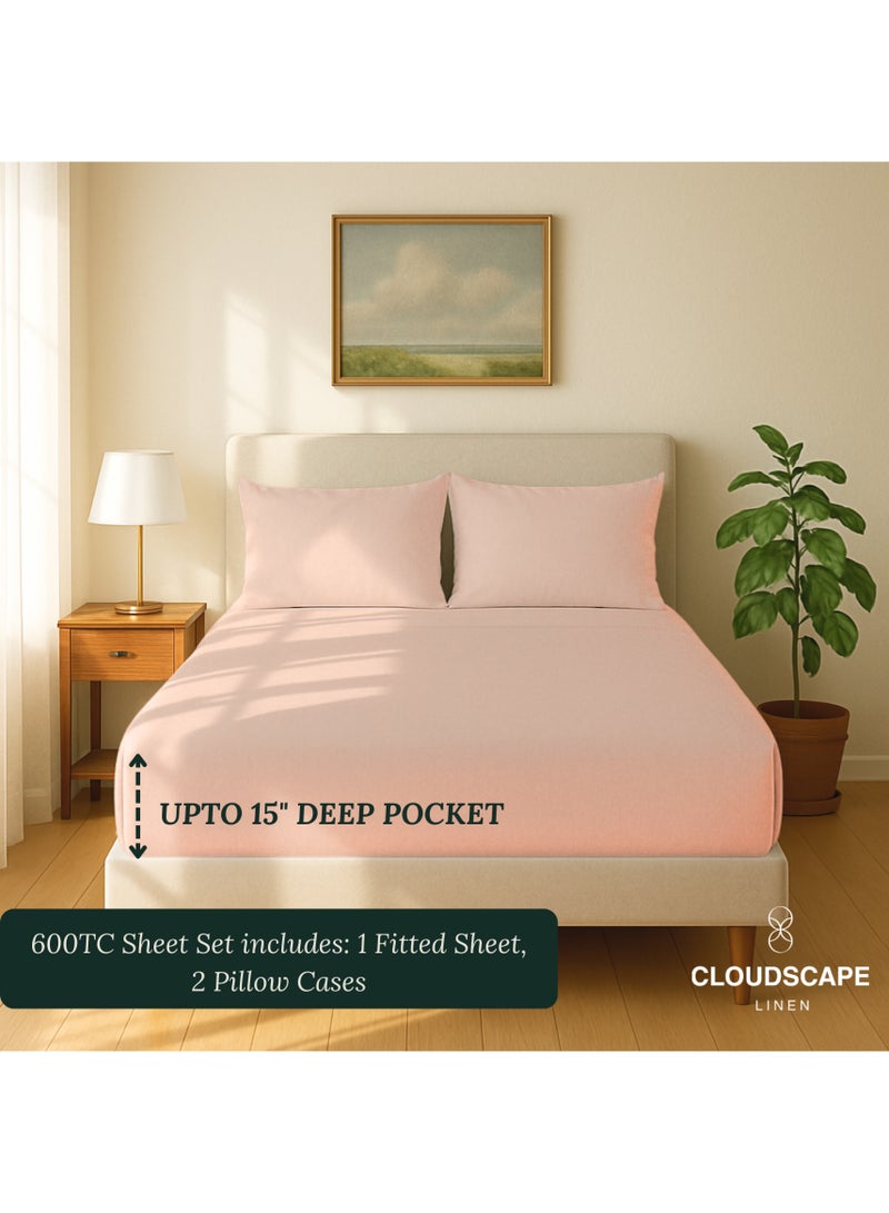 Cloud Scape Linen 600 Thread Count Egyptian Cotton Sheet Set( King, Sepia Rose) - Image 3
