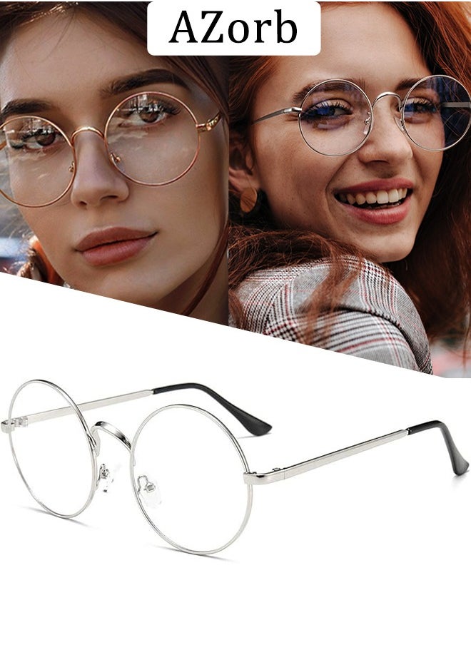 AZorb Metal Round Blue Light Glasses for Men Women Spring Hinge Eyeglasses Anti Blue Light Blocking Eye Glasses Computer Gaming Reading Glasses for Men Ladies Anti UV Radiation Eyewear Clear Lens Eyeglass  - Image 1