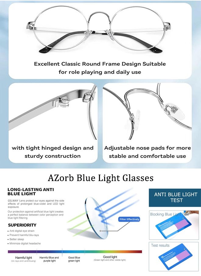 AZorb Metal Round Blue Light Glasses for Men Women Spring Hinge Eyeglasses Anti Blue Light Blocking Eye Glasses Computer Gaming Reading Glasses for Men Ladies Anti UV Radiation Eyewear Clear Lens Eyeglass  - Image 2