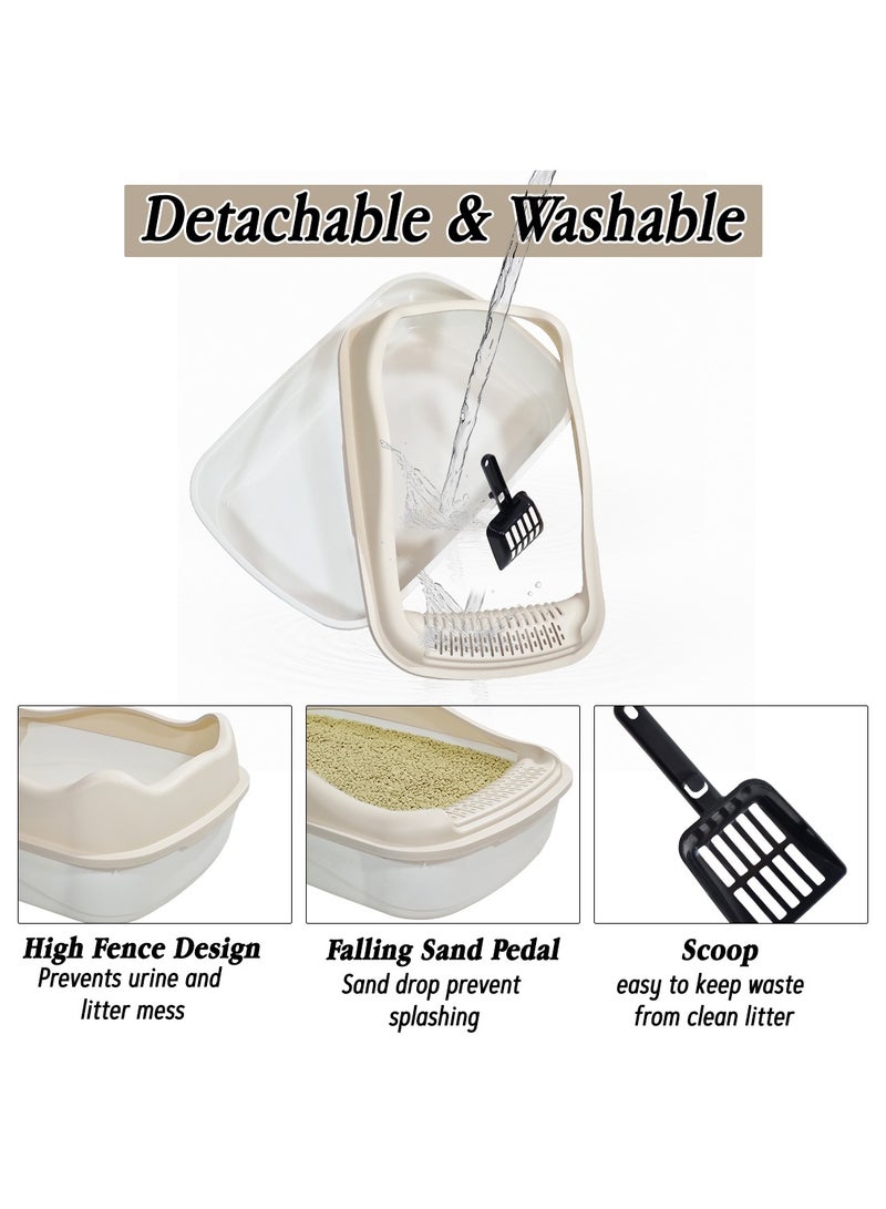 NNC PETS Large Cat Litter Pan for all size cats, Durable plastic and Removable design, 56cm Cat litter box with Scoop, High fence and Anti-splash, Pet waste box with Easy to clean (Beige) - Image 3