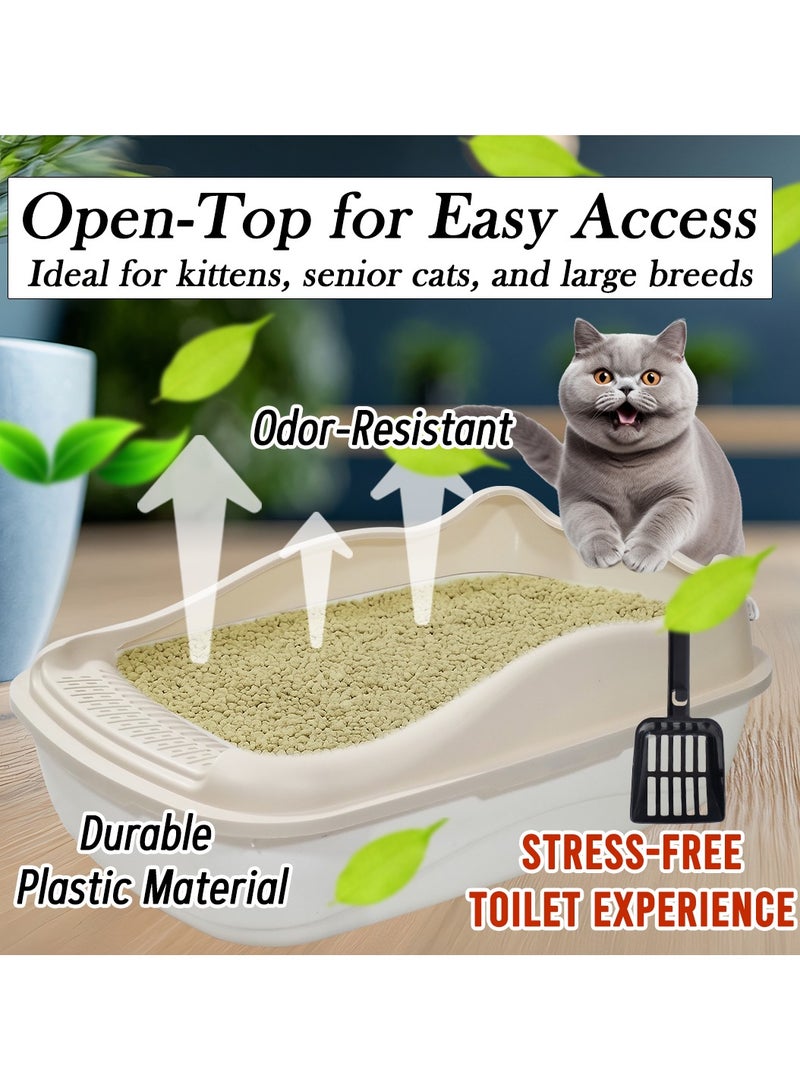 NNC PETS Large Cat Litter Pan for all size cats, Durable plastic and Removable design, 56cm Cat litter box with Scoop, High fence and Anti-splash, Pet waste box with Easy to clean (Beige) - Image 4